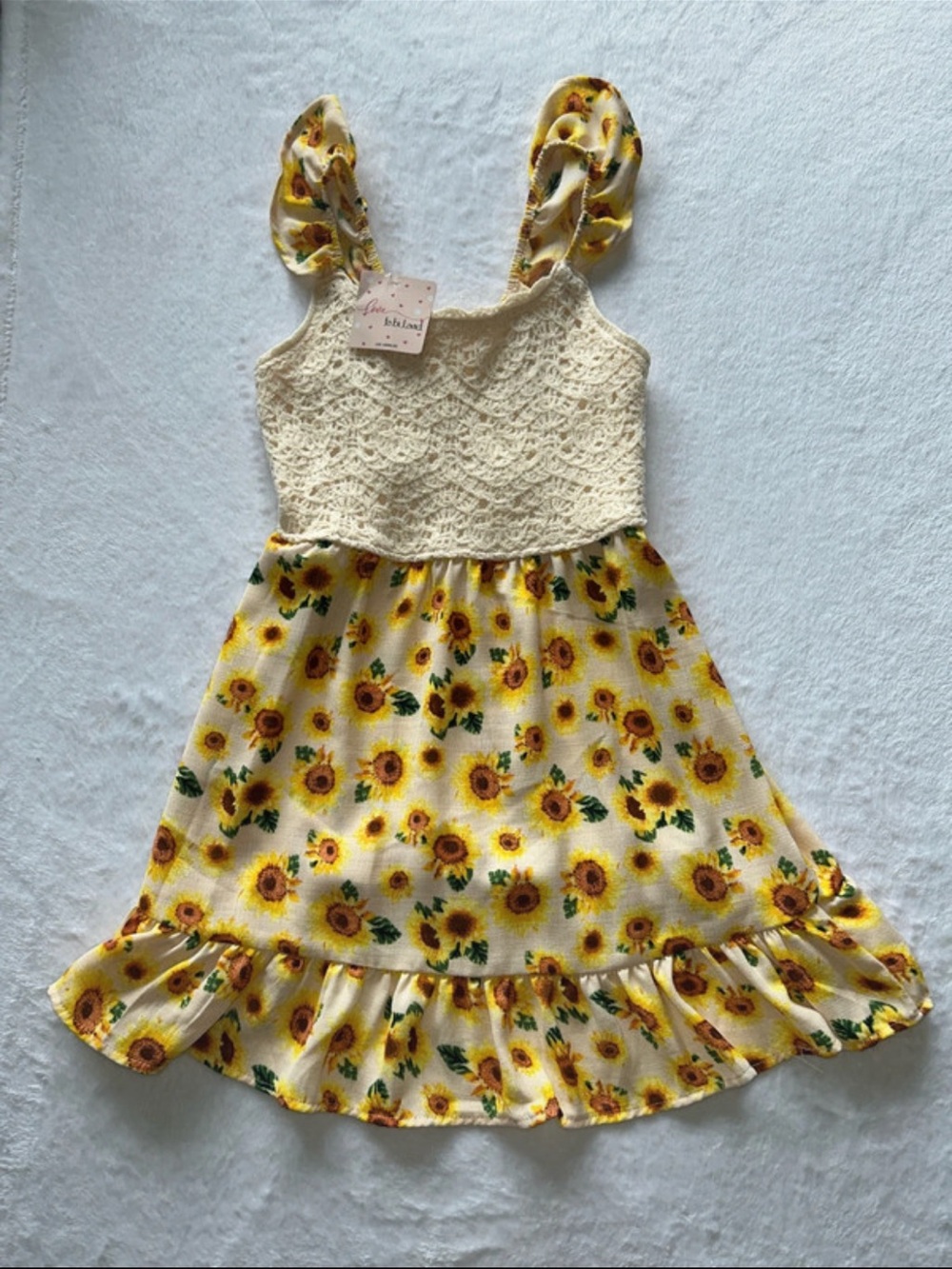NWT Love To Be Loved Sunflower Crochet Bodice Girls Dress - Cream & Yellow